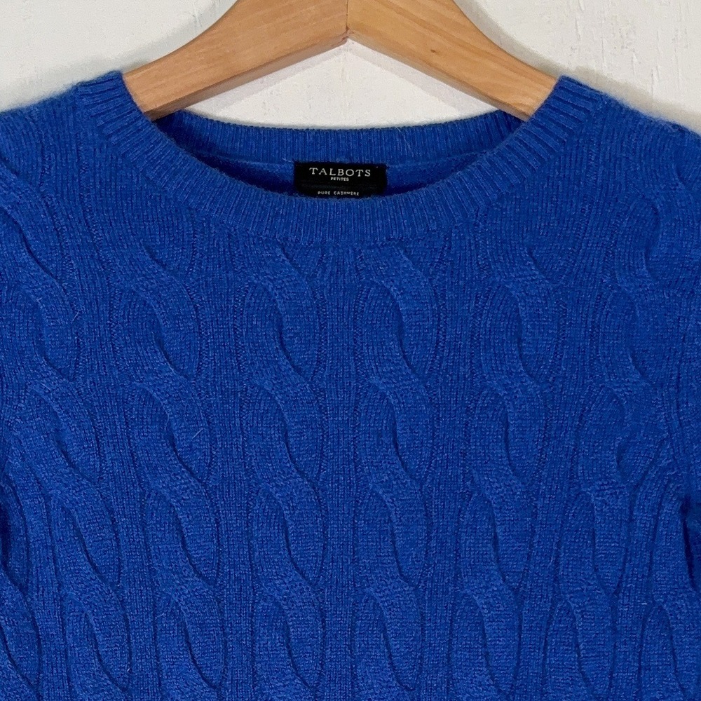 Talbots Pure Cashmere Cable Knit Sweater Womens P Quiet Luxury Blue